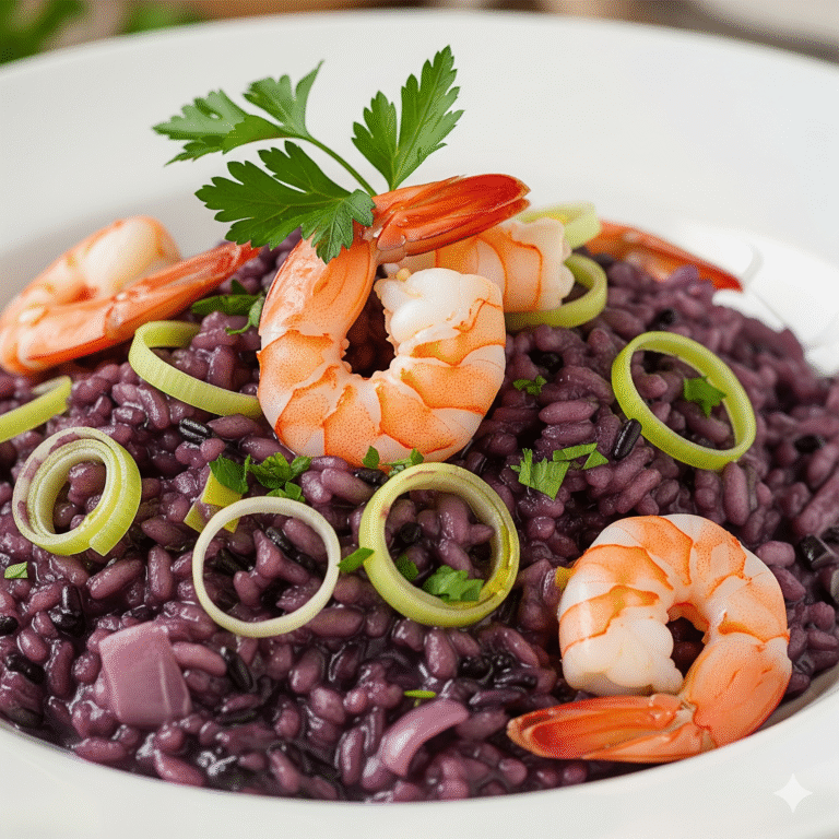 Riz Venere aux crevettes et aux poireaux