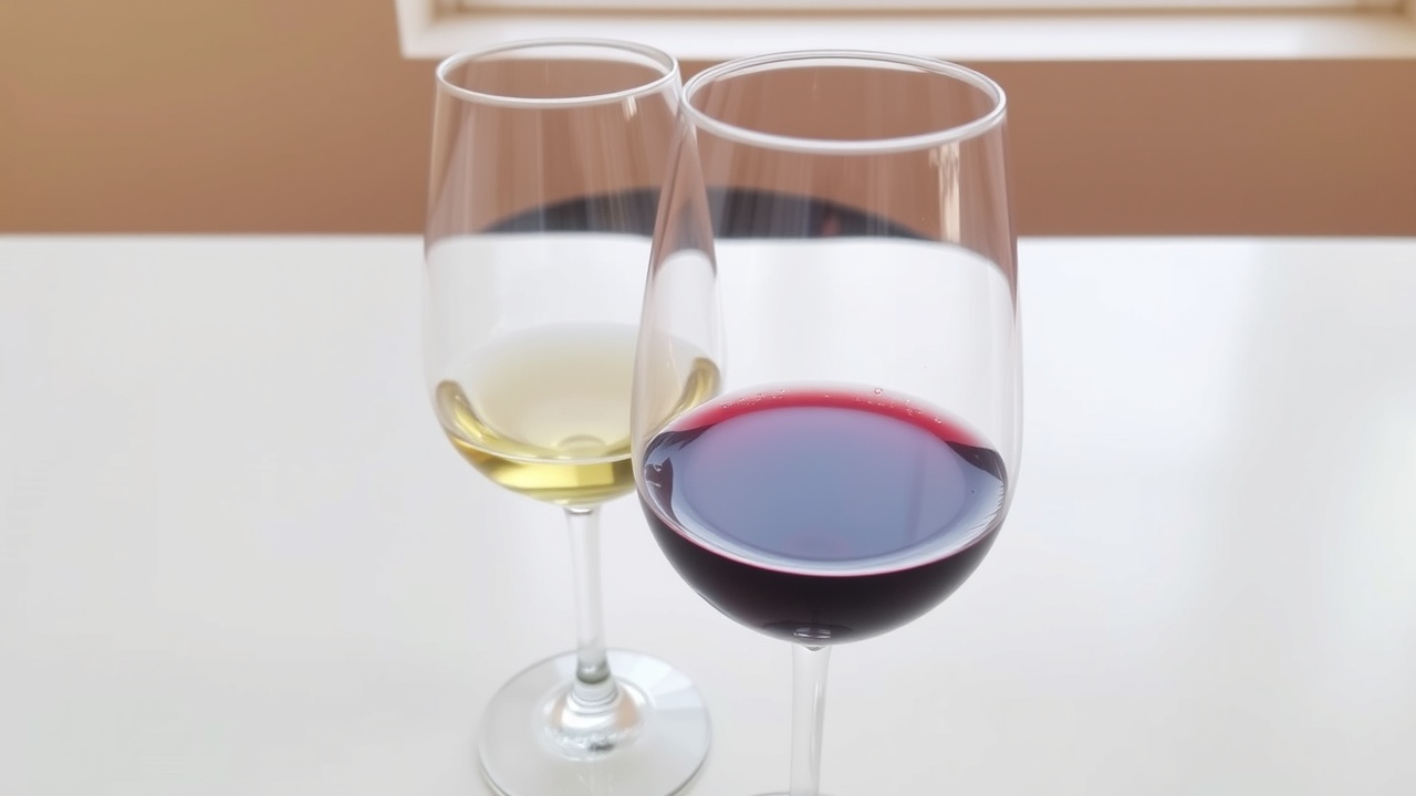 Deux verres de vin sont remplis et posés sur la table.