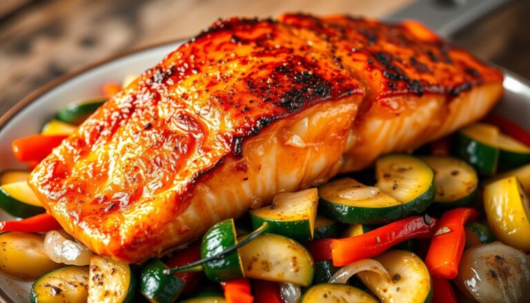 Saumon au four avec légumes