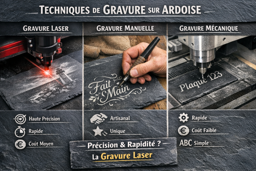Les différentes techniques de gravure sur ardoise (laser, manuelle, etc.)