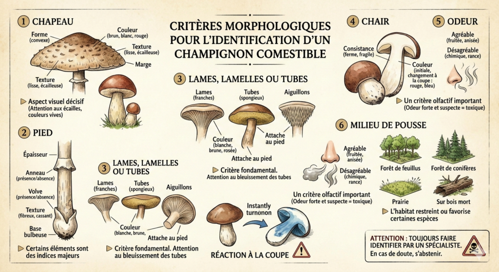 Les critères morphologiques pour identifier un champignon comestible